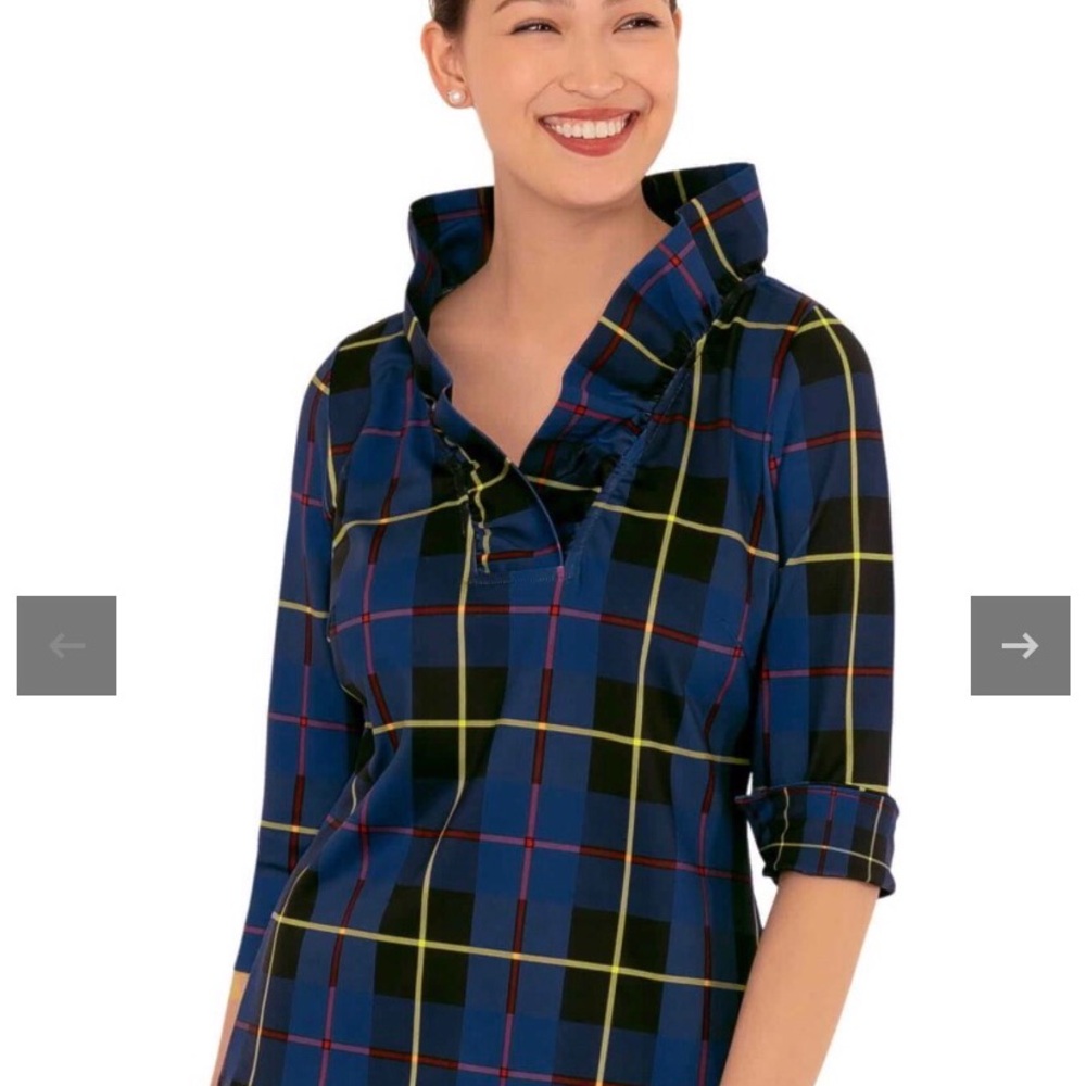 Gretchen Scott Designs Blue and Yellow Plaid Button Down Shirt